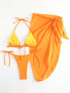 Solid Bikini Set Triangle Bra Tie Side Bottom Beach Skirt 3pack Bathing Suit