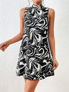 Privé Allover Print Mock Neck Tunic Dress