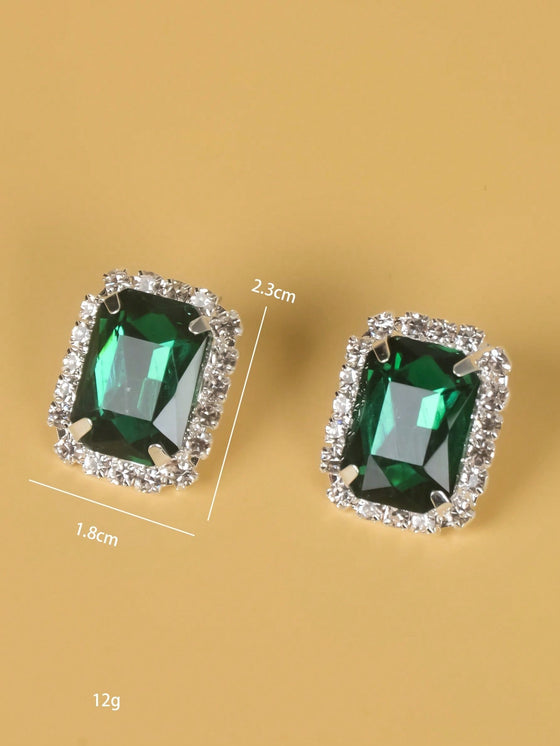 1pair Fashion Copper Rhinestone Square Decor Stud Earrings For Women For Daily Life