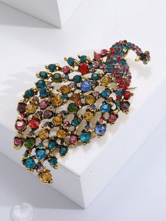 Rhinestone Peacock Design Brooch