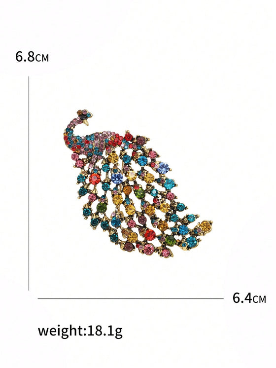 Rhinestone Peacock Design Brooch