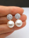 1pc Fashion Copper Rhinestone Decor Faux Pearl Stud Earring For Women For Daily Life