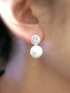 1pc Fashion Copper Rhinestone Decor Faux Pearl Stud Earring For Women For Daily Life