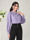 Modely Asymmetrical Neck Ruched Detail Lantern Sleeve Blouse