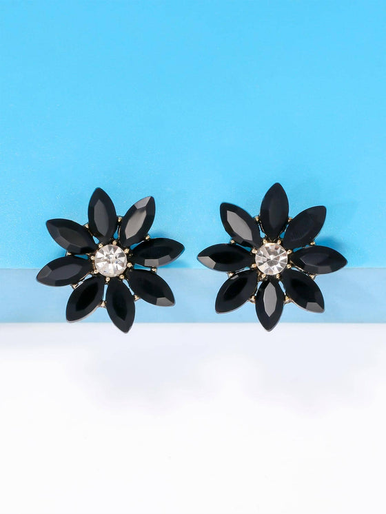 2pcs Rhinestone Flower Stud Earrings