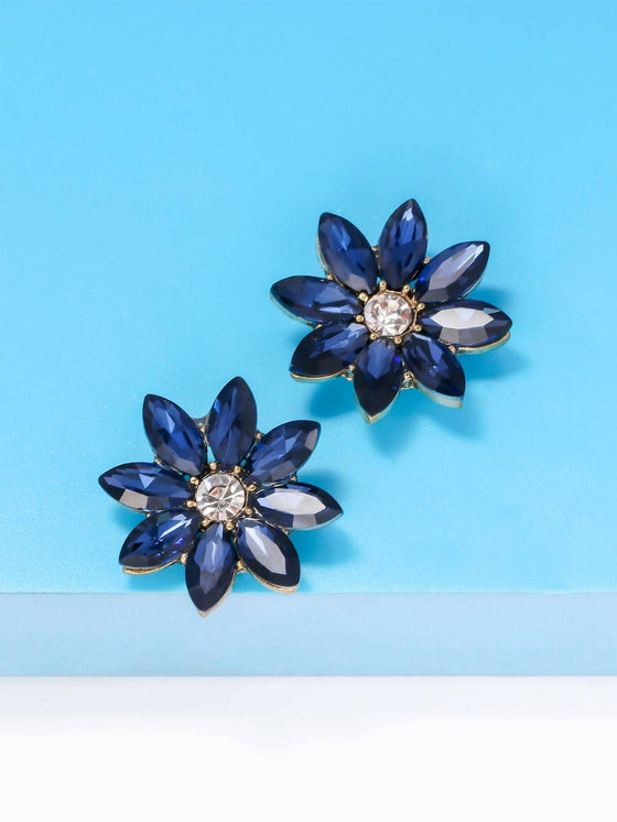 2pcs Rhinestone Flower Stud Earrings