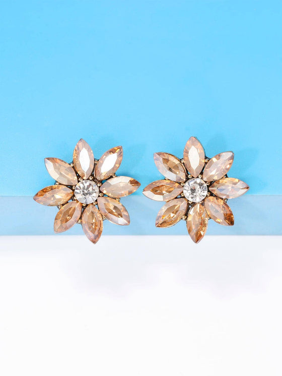 2pcs Rhinestone Flower Stud Earrings