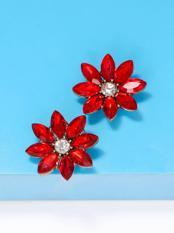 2pcs Rhinestone Flower Stud Earrings