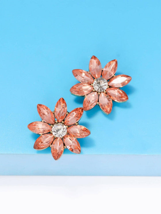 2pcs Rhinestone Flower Stud Earrings