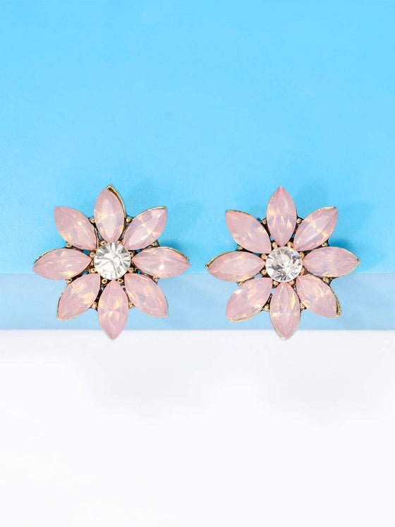 2pcs Rhinestone Flower Stud Earrings