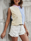 LUNE Striped Print Colorblock Sleeveless Shirt