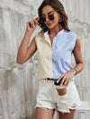 LUNE Striped Print Colorblock Sleeveless Shirt