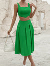 VCAY Solid Crop Tank Top & Fold Pleated Detail Skirt