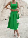 VCAY Solid Crop Tank Top & Fold Pleated Detail Skirt