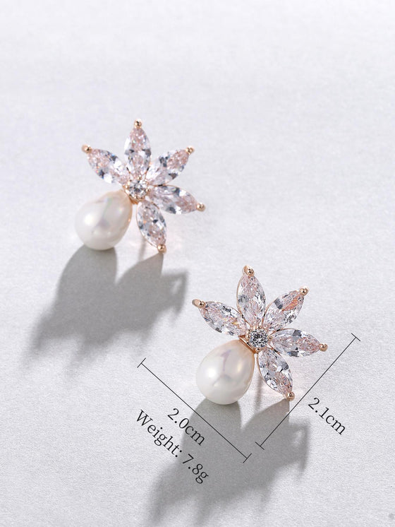 Cubic Zirconia Decor Stud Earrings