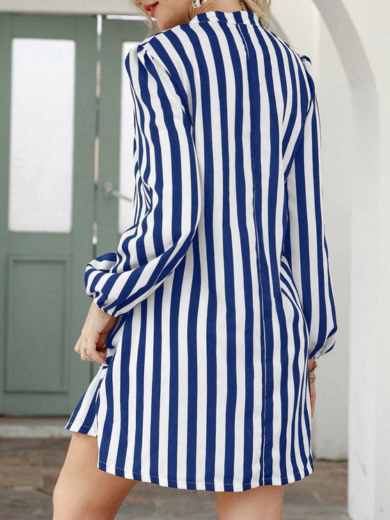 VCAY Striped Notched Neck Tunic Dress