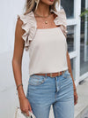 Solid Ruffle Trim Blouse