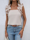 Solid Ruffle Trim Blouse