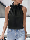 Privé Solid Ruffle Trim Halter Neck Sleeveless Blouse