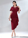 Modely Ruffle Trim Ruched Asymmetrical Hem Dress