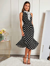 Clasi Polka Dot Print Tie Neck Dress