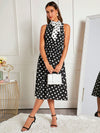 Clasi Polka Dot Print Tie Neck Dress