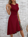 LUNE Leopard Print Ruched Front High Low Hem Dress