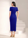 Modely Pearls Beaded Square Neck Scallop Trim Bodycon Dress