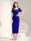 Modely Pearls Beaded Square Neck Scallop Trim Bodycon Dress