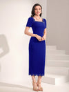 Modely Pearls Beaded Square Neck Scallop Trim Bodycon Dress