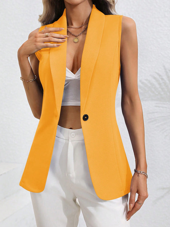 Privé Solid Single Button Vest Blazer