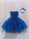 GIRLS Baby Girls' Mesh Puff Princess Dress With Butterfly Knot & Headband For First Birthday/party