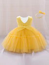 GIRLS Baby Girls' Mesh Puff Princess Dress With Butterfly Knot & Headband For First Birthday/party