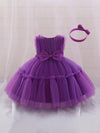 GIRLS Baby Girls' Mesh Puff Princess Dress With Butterfly Knot & Headband For First Birthday/party