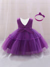 GIRLS Baby Girls' Mesh Puff Princess Dress With Butterfly Knot & Headband For First Birthday/party