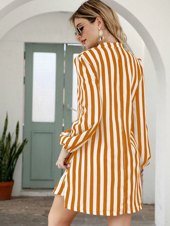 VCAY Striped Notched Neck Tunic Dress