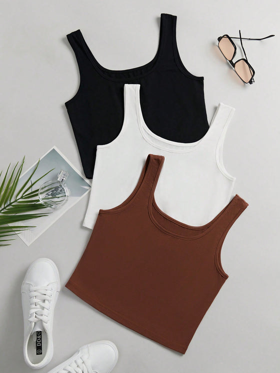 4pack Solid Crop Tank Top