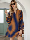 VCAY Striped Notched Neck Tunic Dress