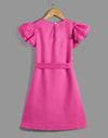 Girls Butterfly Sleeve Keyhole Back Belted Dress