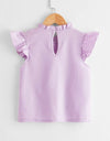 Girls Frill Neck Ruffle Armhole Pearls Beaded Top