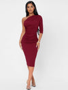 Solid One Shoulder Ruched Bodycon Dress