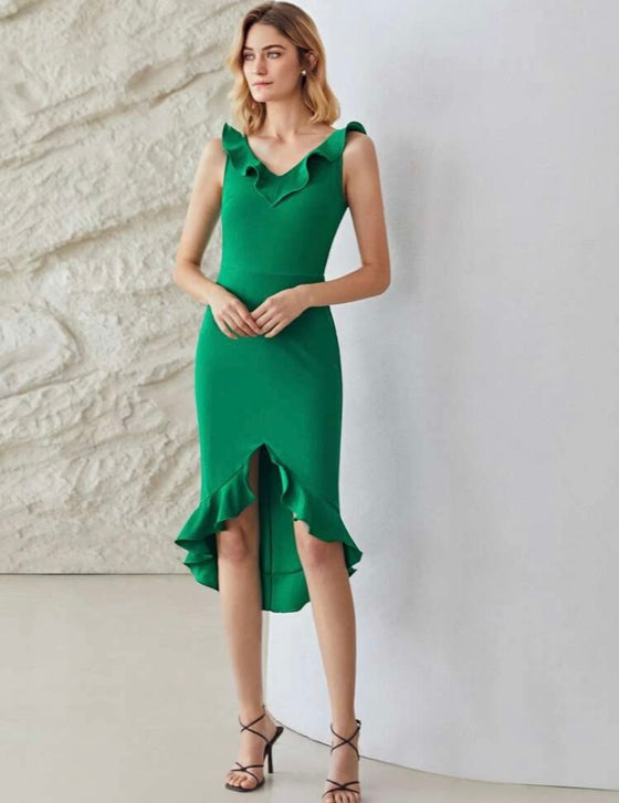 RUFFLE TRIM BODYCON DRESS