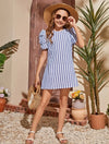 Girls Striped Puff Sleeve Tunic Dress