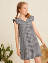 Girls Ruffle Trim Gingham Print Tunic Dress