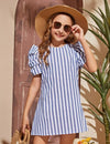 Girls Striped Puff Sleeve Tunic Dress