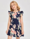 Girls Ruffle Trim Floral Print Dress