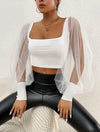 Contrast Mesh Lantern Sleeve Square Neck Top