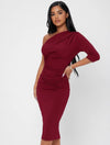 Solid One Shoulder Ruched Bodycon Dress