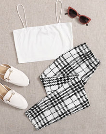  CROP CAMI TOP & PLAID LEGGINGS SET