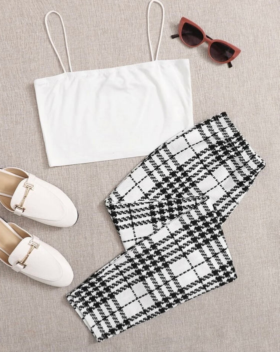 CROP CAMI TOP & PLAID LEGGINGS SET